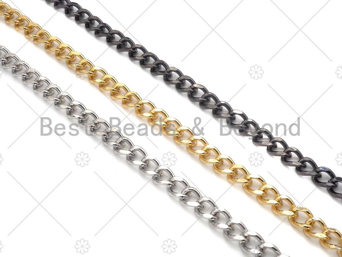 6x8mm Cuban Curb Chain by Yard, Gold/ Gunmetal / Silver Cuba