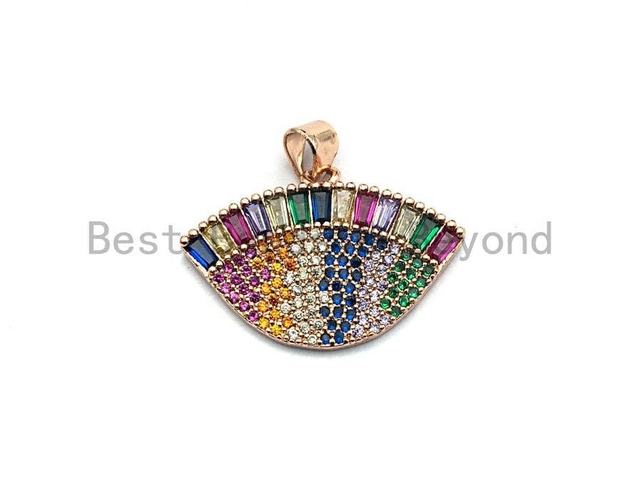 CZ Micro Pave Mixed Color Evil Eye Pendant, Oval Colored Cz Pave in Gold/Silver/Rose Gold Finish, 20x28mm, sku#F857