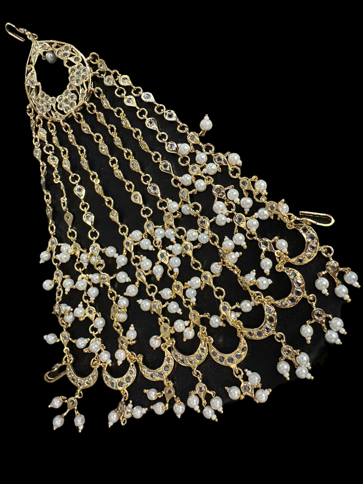 DJHR114 Sidra Hyderabadi Jhoomar Elegant Gold-Plated Bridal Passa | Deccan Jewelry | READY TO SHIP