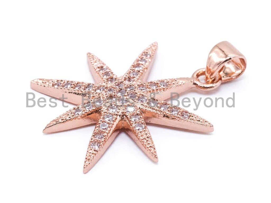 CZ Micro Pave Star Pendant/Charm,Cubic Zirconia Paved Charm, Necklace Bracelet Charm Pendant, 28x20mm, sku#F154