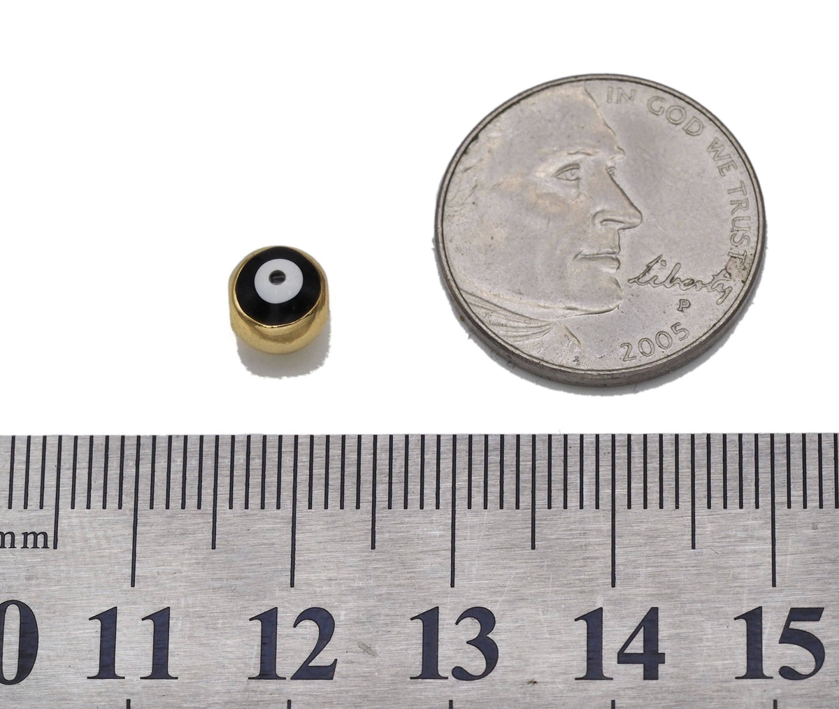 Gold Enamel Evil Eye Round Ball Spacer Beads, Sku#LD318