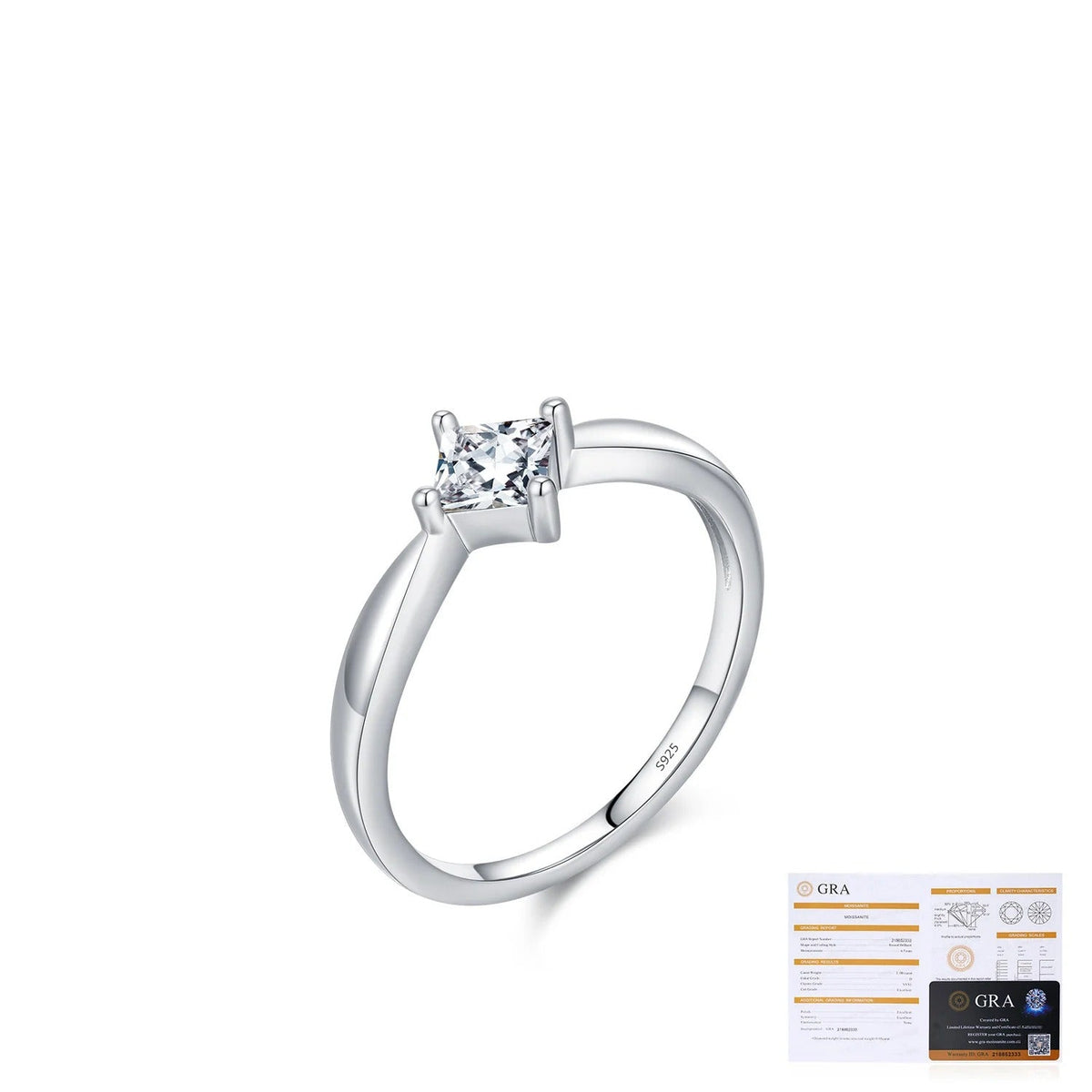 Geometric Square D-Color VVS1 Moissanite Engagement Ring in Sterling Silver for Women