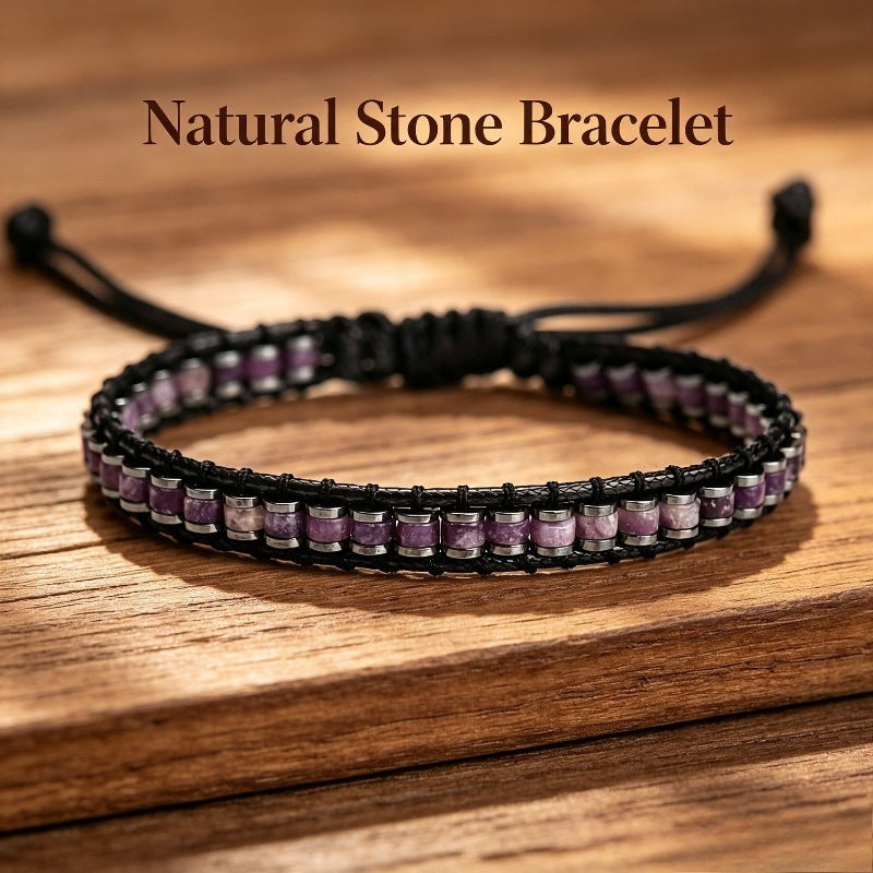 Natural Stone Braided Bracelet - Unisex Handmade Woven Beaded Jewelry for Men Women Casual Daily Wear Gift
