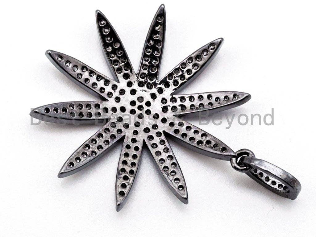 Dual Color CZ  Micro Pave Flower Pendant, Flower Shaped Pave Pendant, Gold/Rose Gold/Silver/Gunmetal plated, 39x30mm, Sku#F214