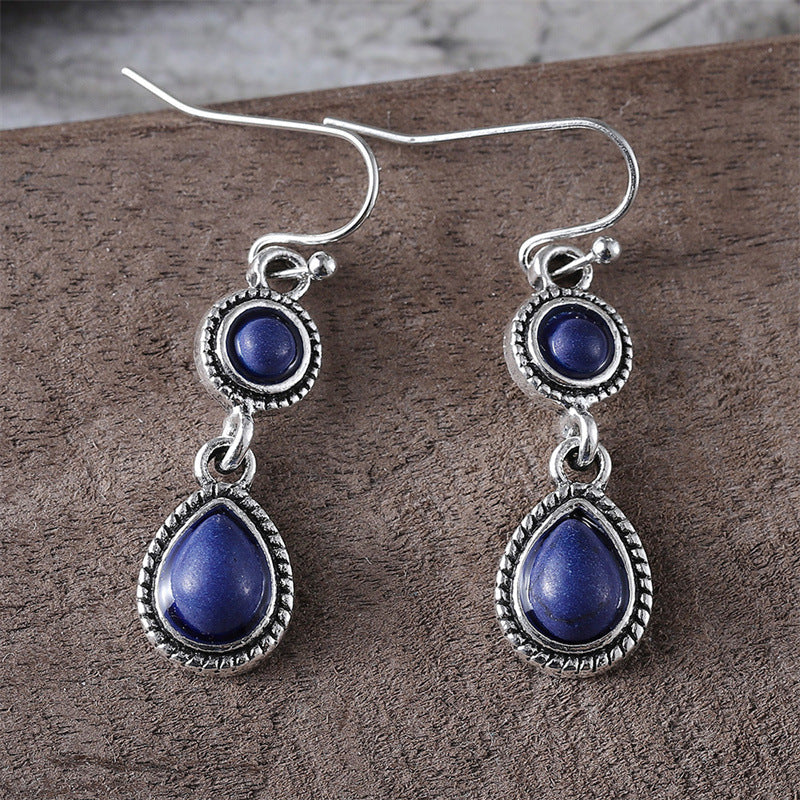 Retro Ethnic-Style Floral Waterdrop-Shaped Alloy Earrings