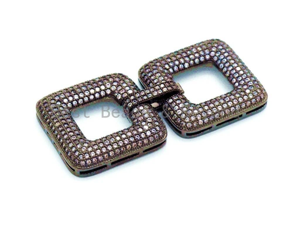 CZ Micro Pave Double Square Multi-Stand Buckle Clasp, Cubic Zirconia Buckle Clasps, Fancy Jewelry Finding, 50x25mm, sku#H12