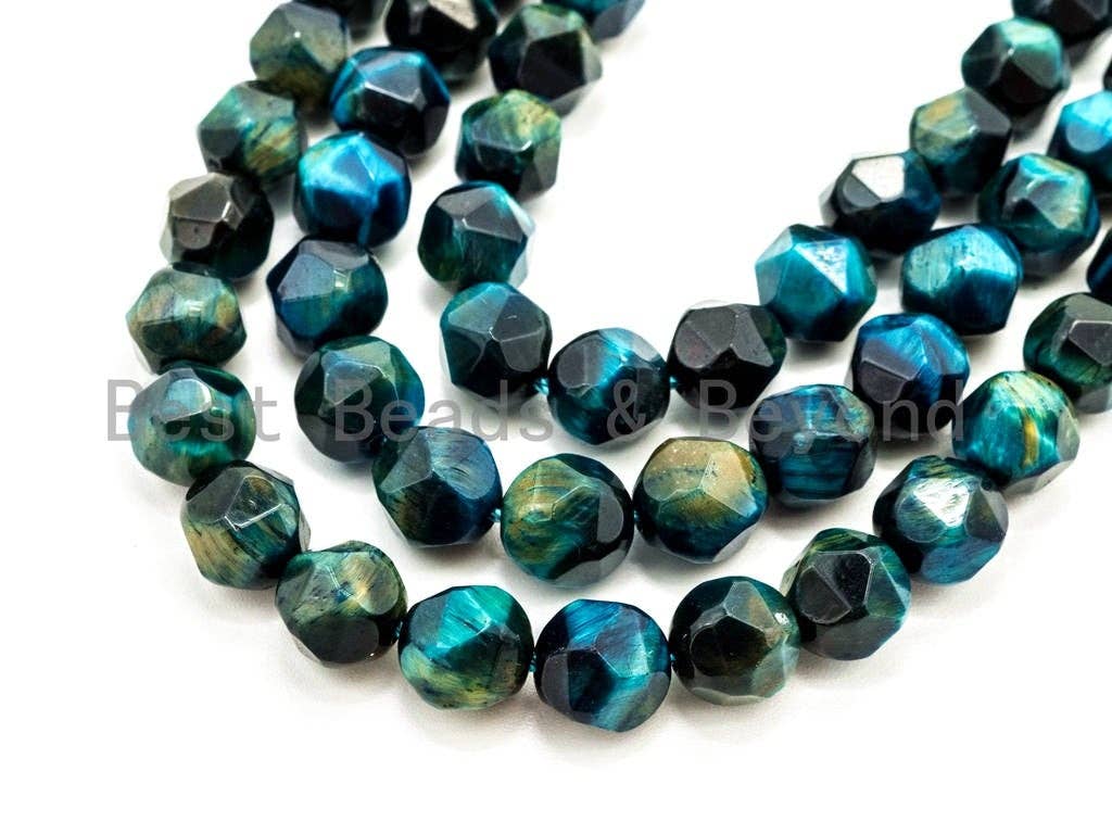 High Quality Natural Blue Tiger Eye Diamond Cut Round Faceted Beads, 6mm/8mm/10mm, Blue Tiger Eye Gemstone Beads, 15.5inch strand, SKU#U85