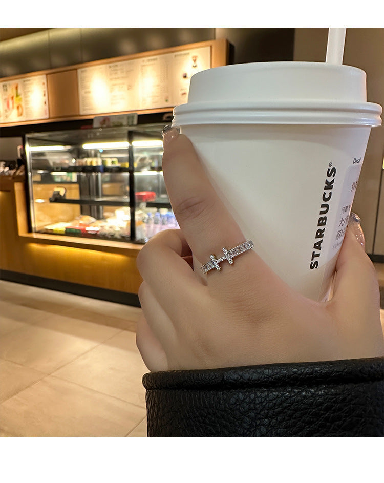 Elegant Light Luxury High-End Diamond Ring For Women, INS Versatile Open Index Finger Ring, Niche Simple Sparkling Zircon Band