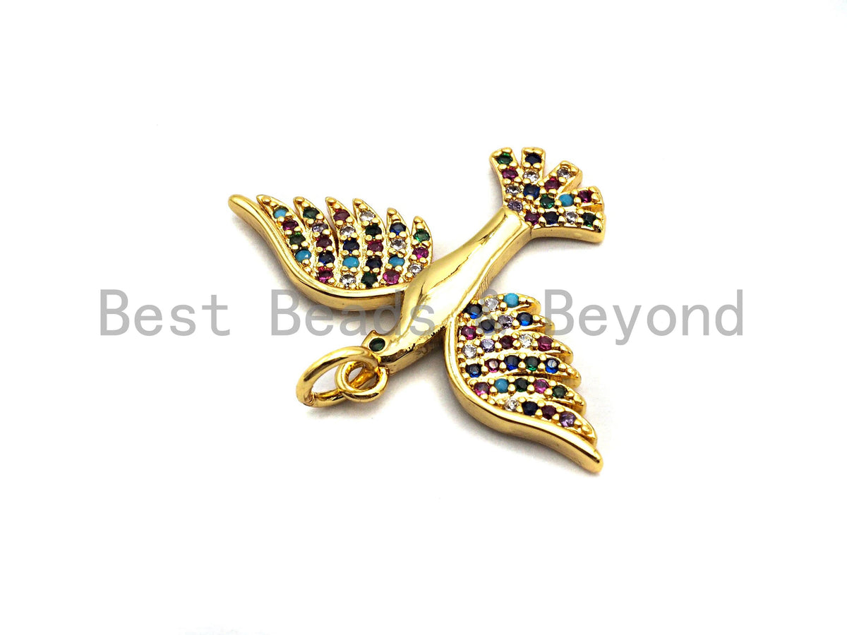 Colorful Cz Micro Pave Bird Pendant, CZ Pave Pendant, Gold/Rose Gold/Silver/Gunmetal plated, 29x21mm, Sku#F805