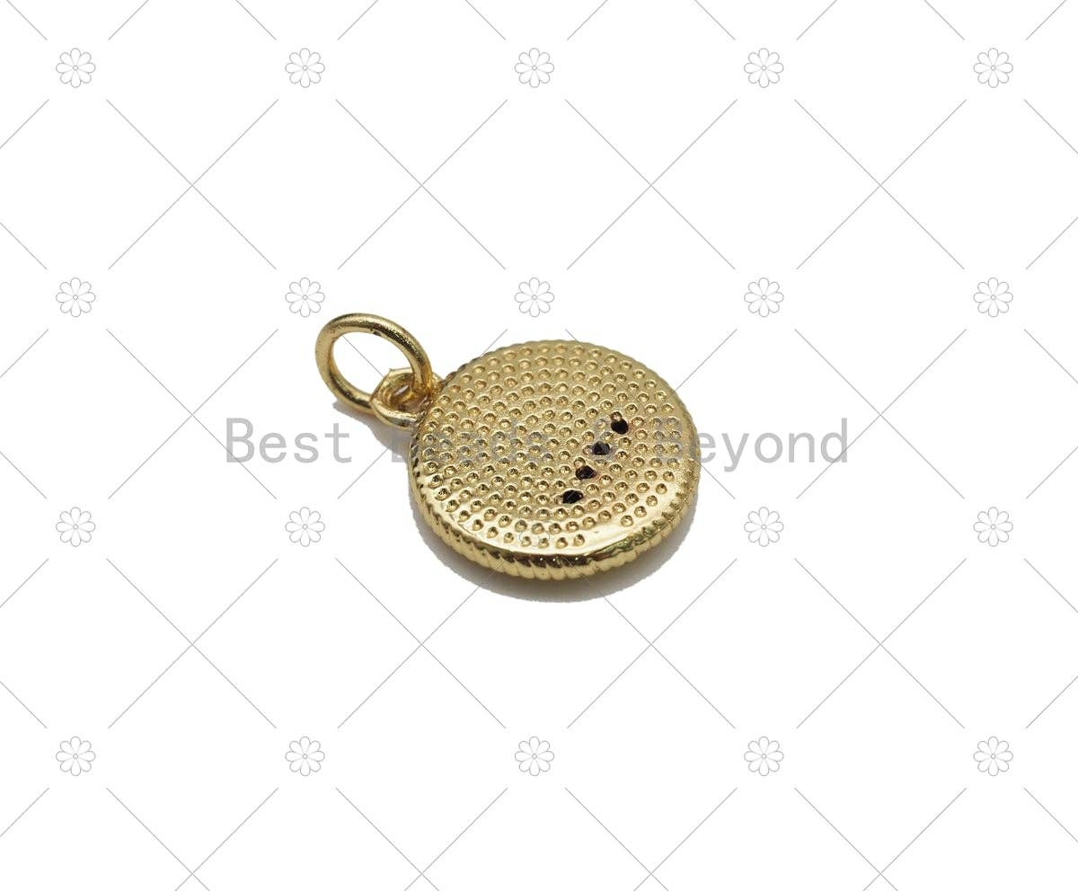 CZ Micro Pave Crown On Colorful Enamel Round Coin Shape Pendant, 18K Gold Filled Crownl Charm, Necklace Bracelet Charm Pendant, Sku#JD20
