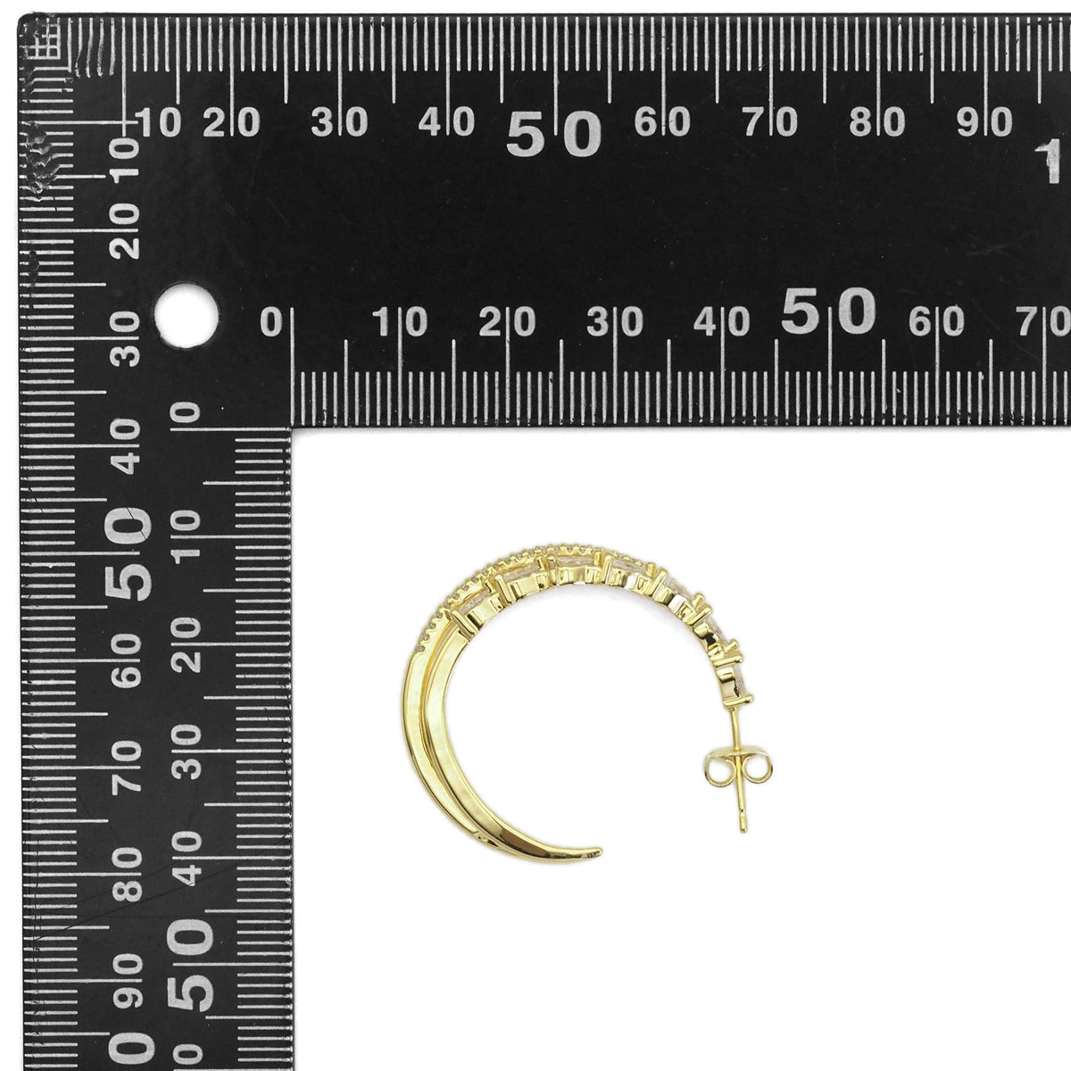 Clear Teardrop CZ Double Line Hoop Earrings, Sku#LX258