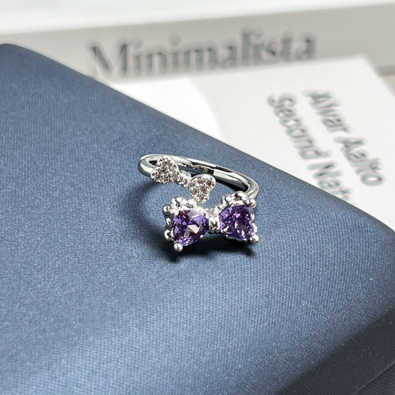 Nine Purple Fire Series Purple Rhinestone Open Ring, Sweet Cool Luxury Minimalist Unique Design Women Finger Ring