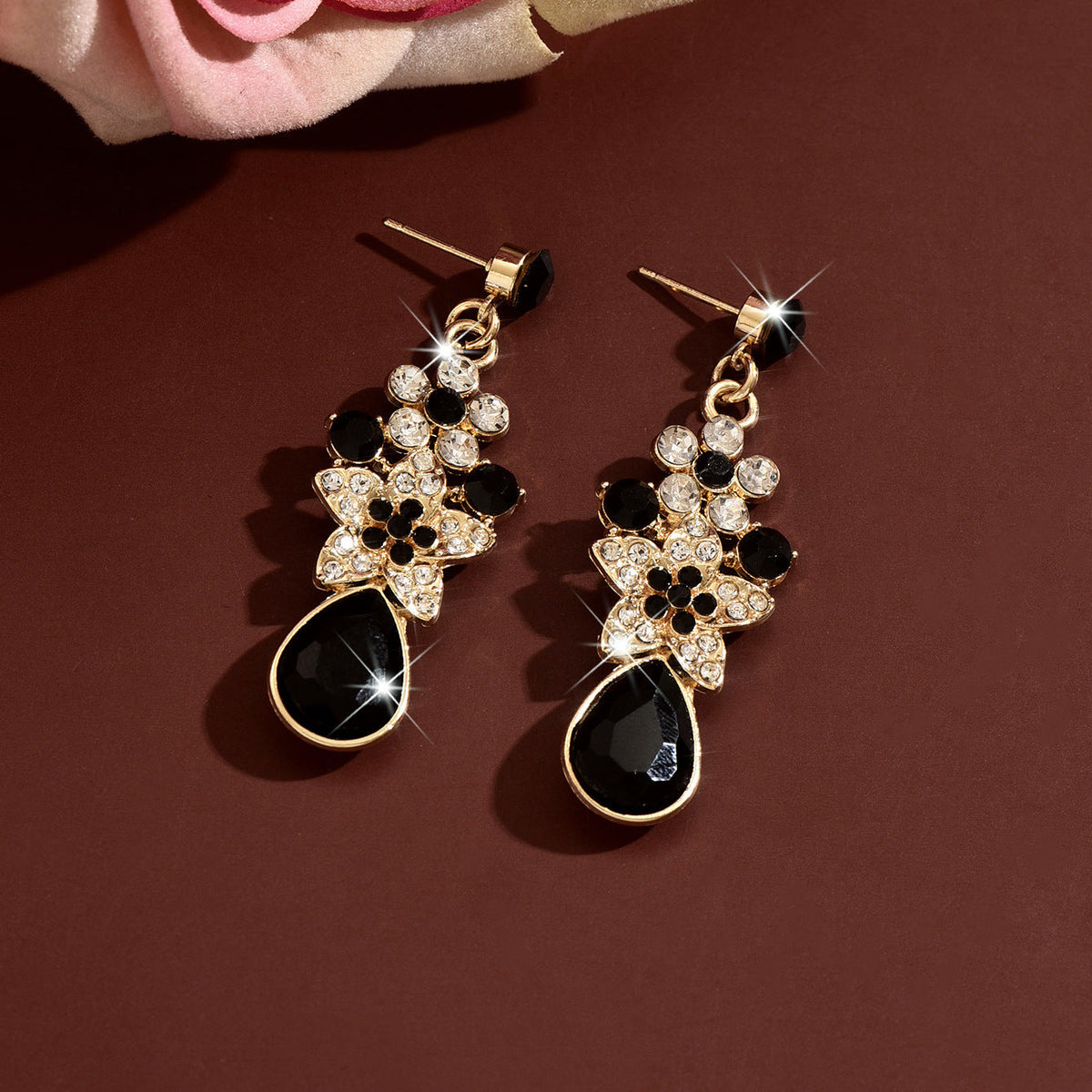Womens French Palace Style Floral Rhinestone Teardrop Pendant Drop Earrings,Costume Earrings For Daily Banquet Party Wear