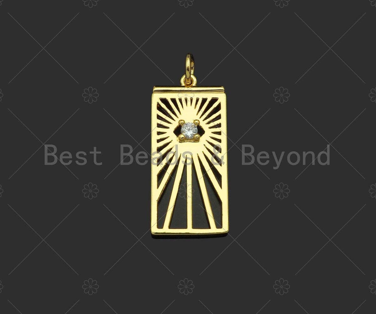 Gold Filled CZ Micro Pave Radial Evil Eye On Rectangle Shape Pendant,18K Gold Filled Charm, Necklace Bracelet Charm,12x25mm,Sku#F1400