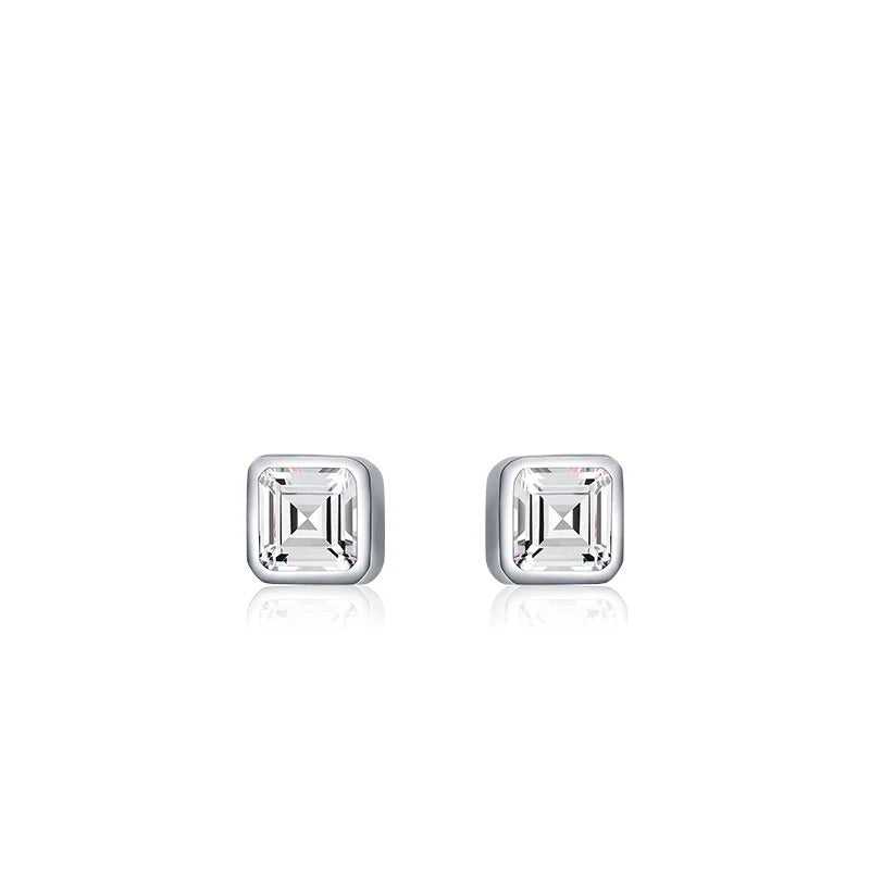 Square Sterling Silver Zirconia Stud Earrings for Women – Minimalist Geometric Design | Cubic Zirconia