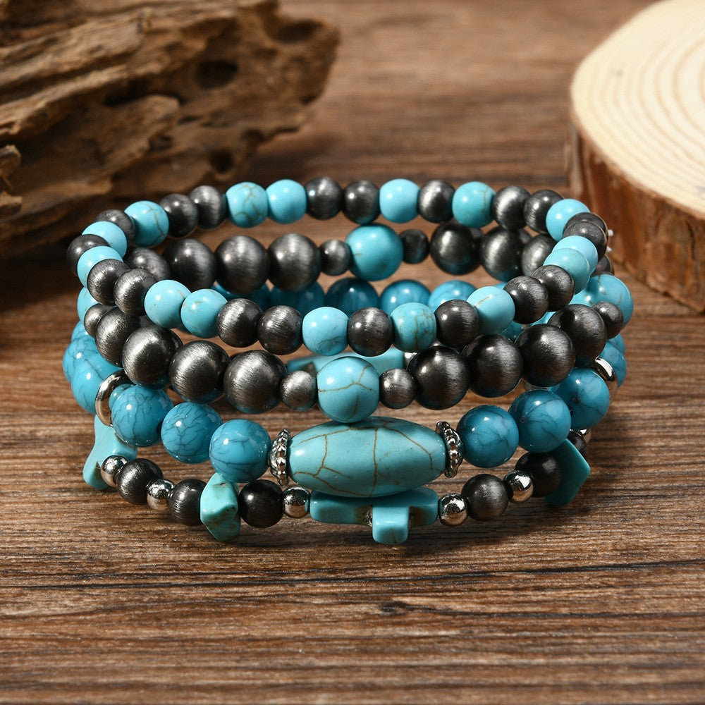 Fashionable Casual Turquoise Beaded Elastic Bracelet
