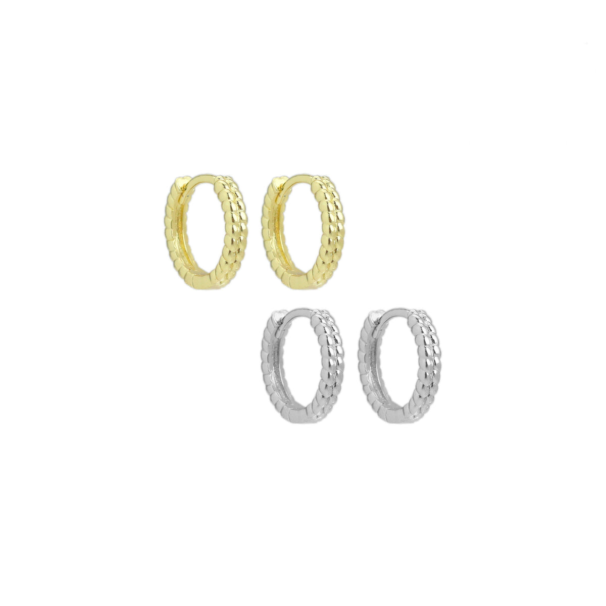 Gold Silver Wheat Patten Small Hoop Earrings, Sku#A292