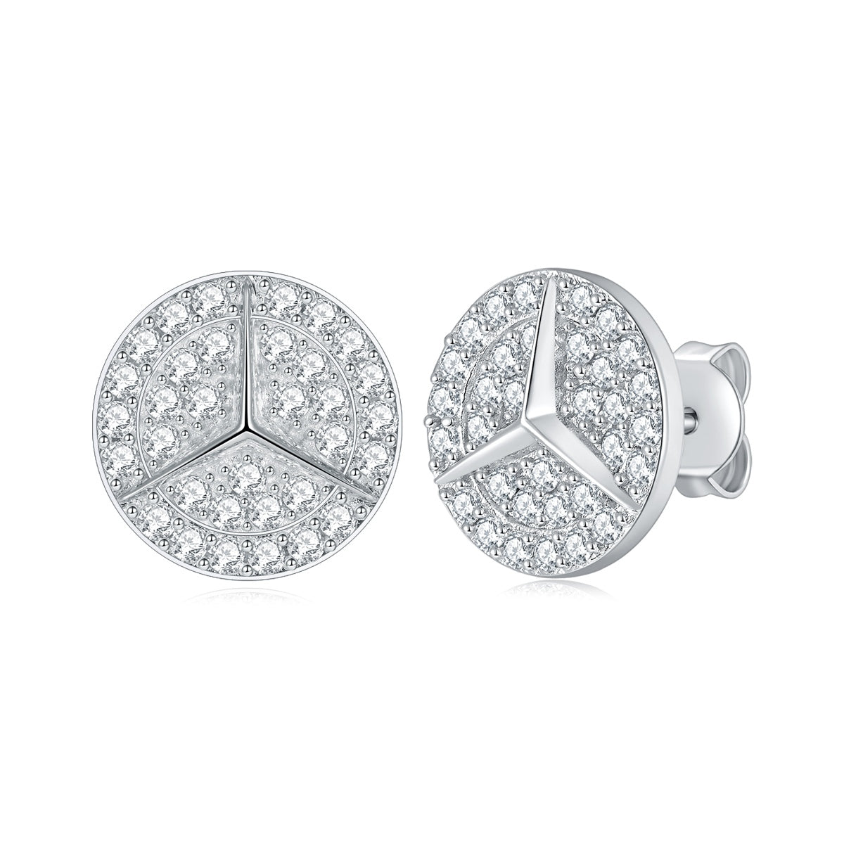 S925 Sterling Silver Moissanite Stud Earrings  Round Pave Three Pointed Star Geometric Design With GRA Certificate Platinum Plated Gift Box Set For Women Or Men