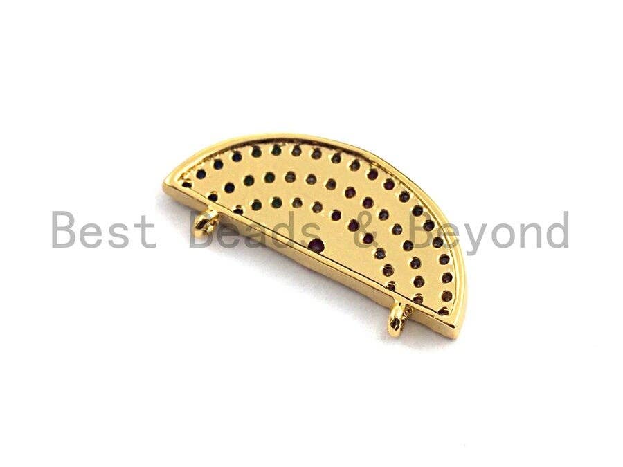 CZ Colorful Micro Pave Semicircle Shape Charm Pendant, Semicircle Shaped Pave Pendant, Gold plated, 10x21mm, Sku#F898