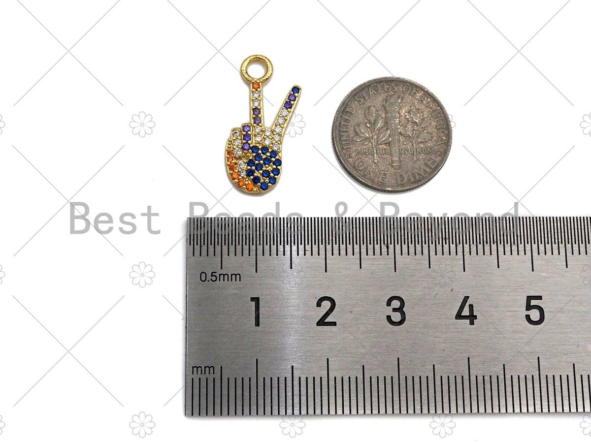 Colorful CZ Micro Pave Peace Hand Charm, Victory Sign Shape charm, Peace Hand Symbol Charm, Hand Sign Charm, 10x21mm, sku#B125
