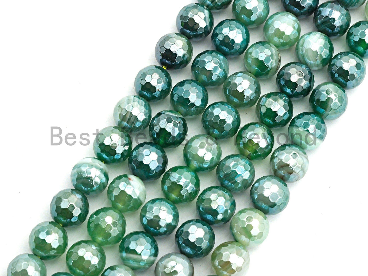 Mystic Plated Faceted Green Agate beads, 6mm/8mm/10mm/12mm Agate Gemstone beads, Natural Agate Beads, 15.5inch strand, SKU#U444