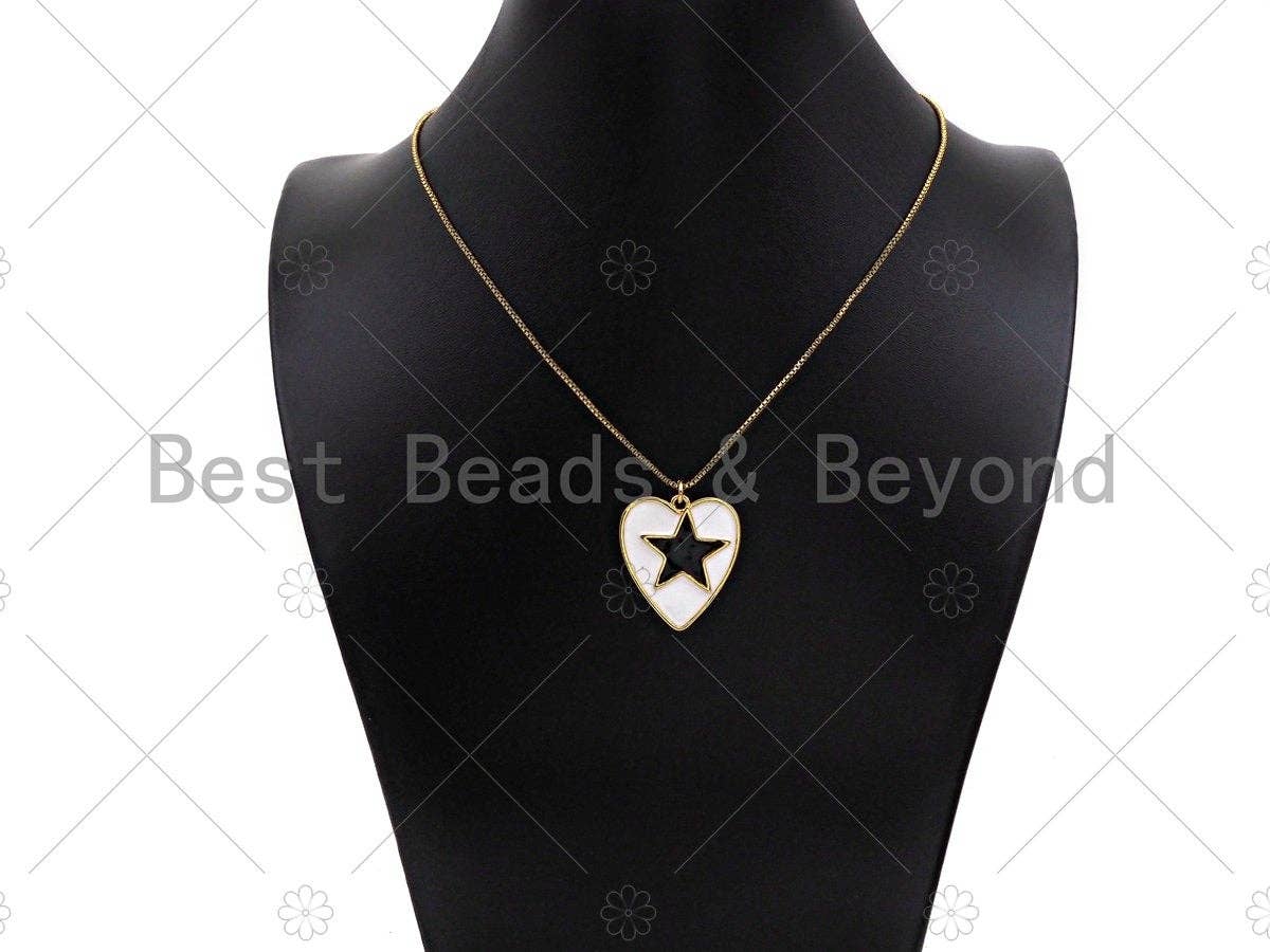 Enamel Colorful Star On Heart Shape Pendant, Enamel Jewelry,Sku#L486