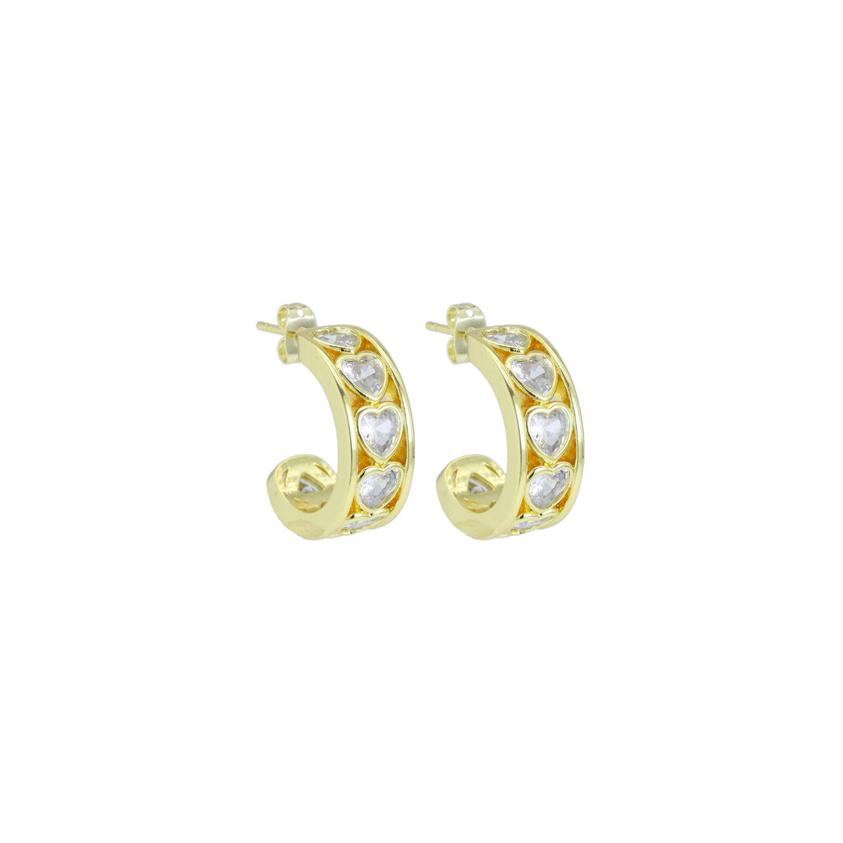 Clear Heart CZ heart Thick Hoop Earrings, Sku#LX671