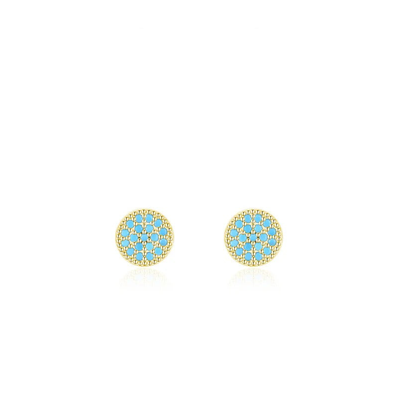 Round Turquoise Stud Earrings in Sterling Silver – Minimalist Geometric Design for Everyday Elegance