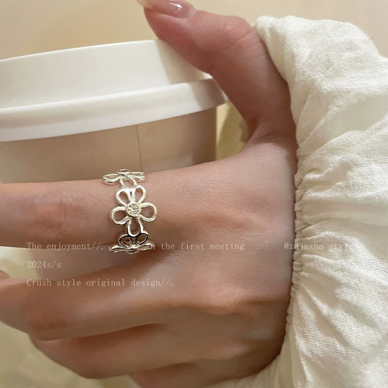 Pearl Flower Open Ring For Women, Luxury High-End, Minimalist Niche Design Index Finger Ring