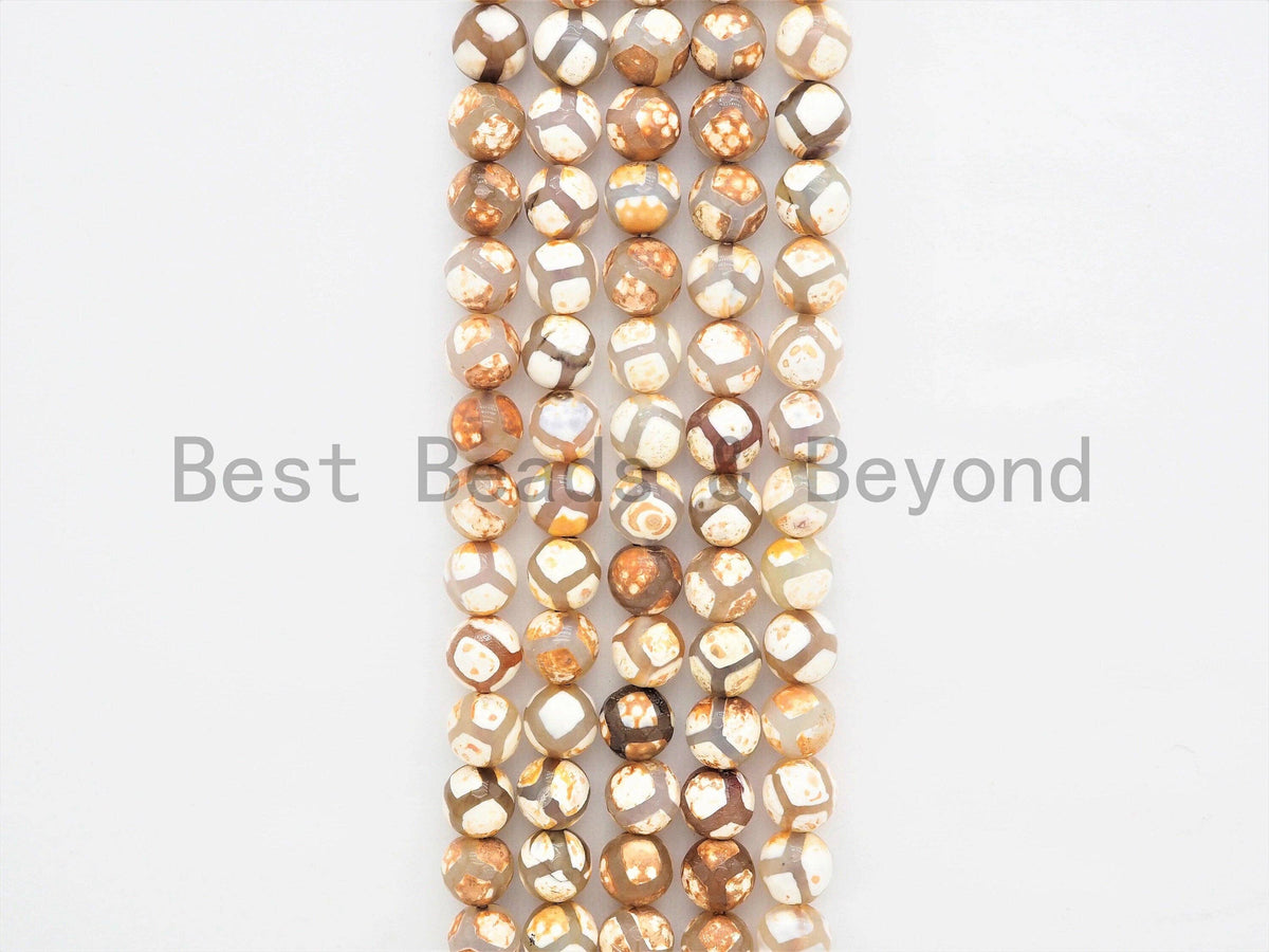 Quality DZI Brown Cream White Agate beads, Round with Football line Tibetan Agate Beads, 6mm/8mm/10mm/12mm Agate,15.5inch strand, SKU#U407