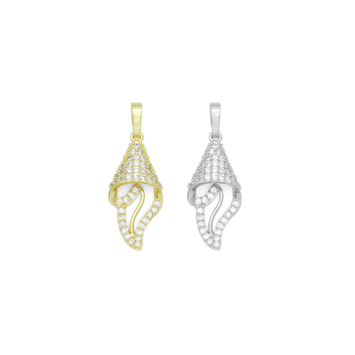 CZ Gold Silver Snail Flower Shape Charm Pendant, Sku#A462