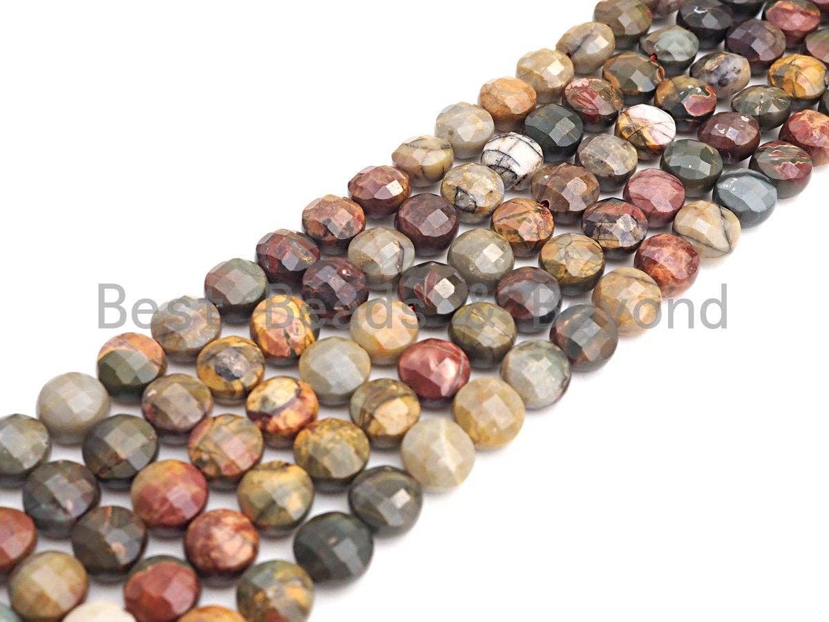 Double Sided Turtle Shell Cut Natural Picasso Jasper Coin Shape beads, 6mm/8mm/10mm Picasso Jasper Beads, 15.5" Full strand, Sku#UA24