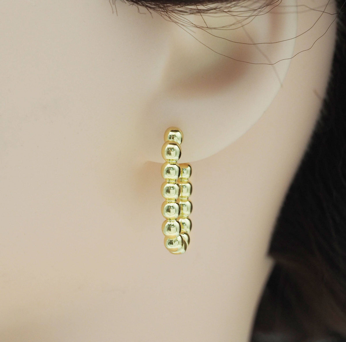Gold Silver Ball Oval Hoop Earrings, Oval Earrings, Sku#J366