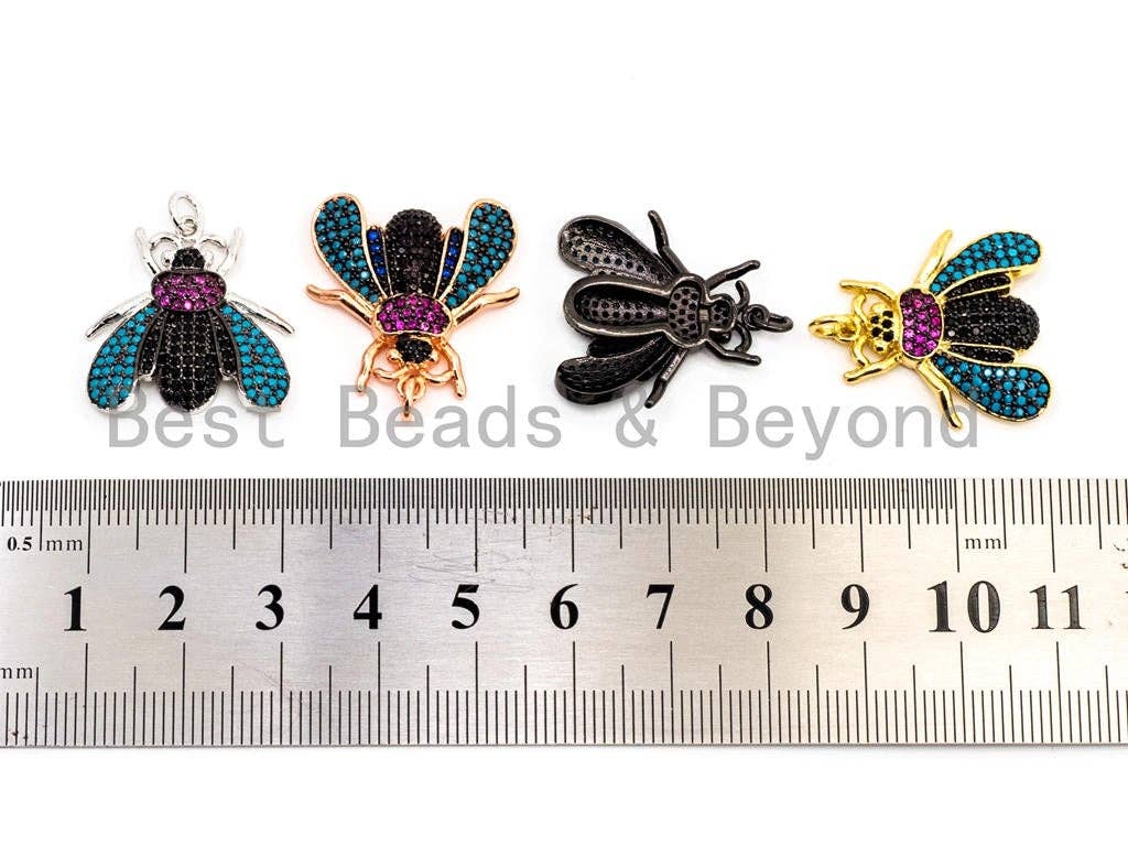 FLY Inspired  Charm, CZ Micro Pave Multi Color Insect Pendant, Cubic Zirconia Pendant,Gold/Rose Gold/Silver/Black,22x23mm,SKU#F443