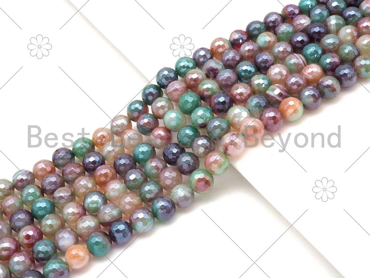 Mystic Natural Green Brown Agate Round Faceted Beads, 6mm/8mm/10mm/12mm Natural Agate Beads, 15.5'' Full Strand, Sku#UA225