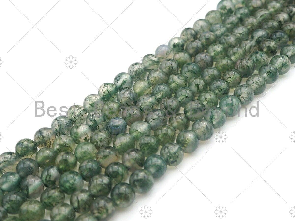 Top Quality Round Smooth Moss Agate, 6mm/8mm/10mm/12mm Green Moss Agate Beads,15.5'' Full Strand, UA185