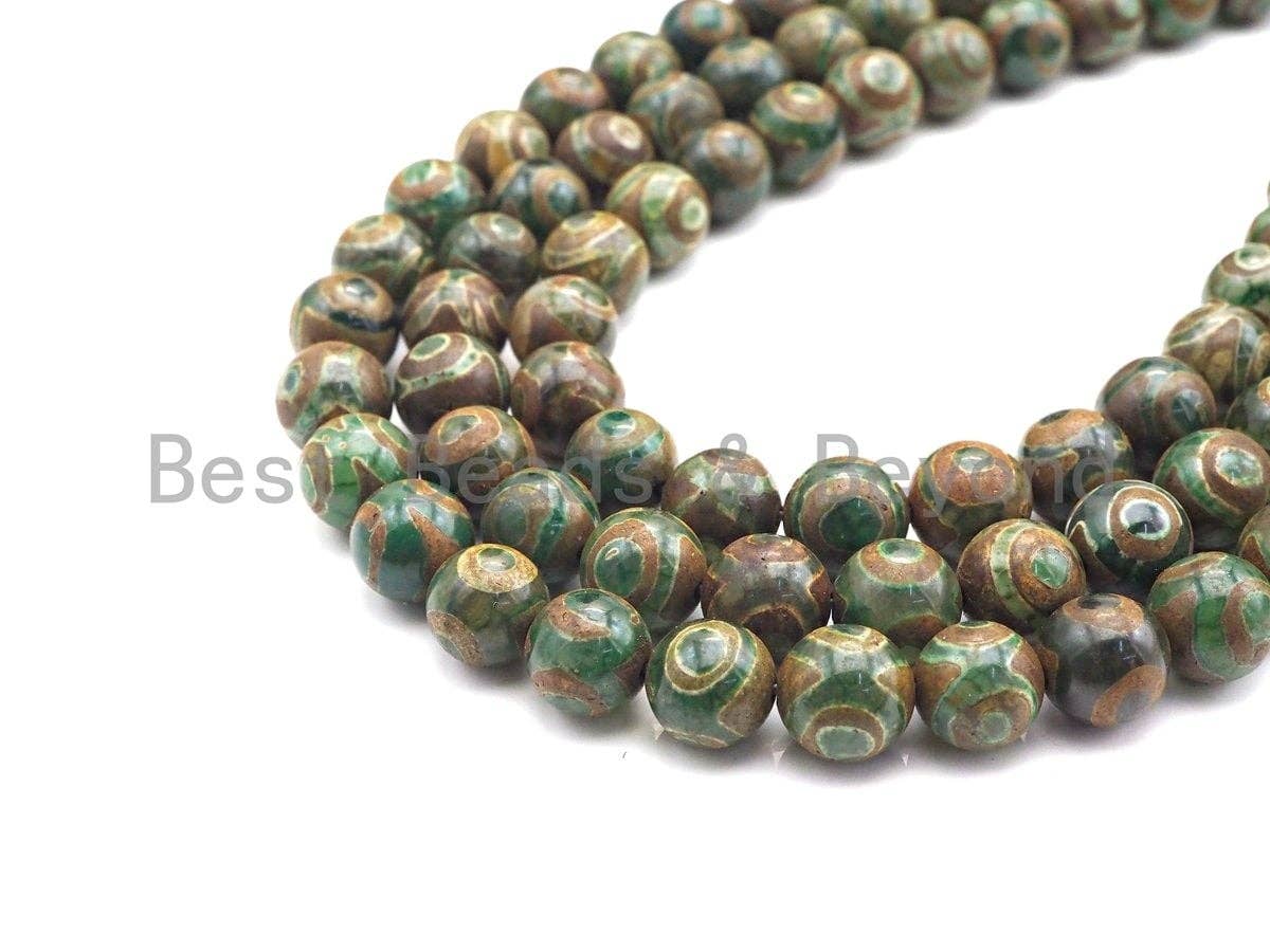 Natural Tibetan Green Agate with Eye Beads, Dzi Eye Agate beads, 6mm/8mm/10mm/12mm Tibetan Round Agate, 15.5" Full Strand, sku#U923