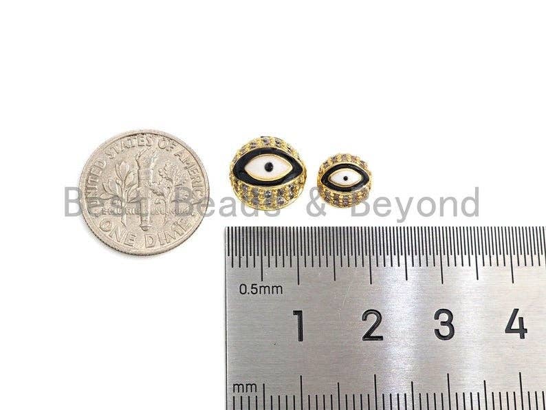 CZ Micro Pave Evil Eye Beads, 8mm/10mm Black/pink/Royal Blue/Tear Green/Red/Turquoise Blue Eye Spacer Beads, Sku#G425