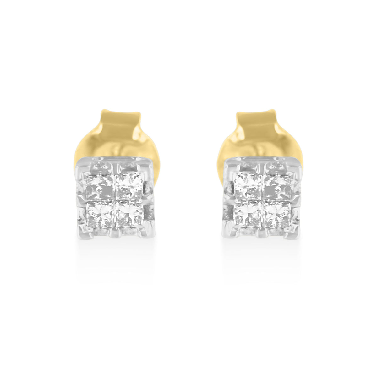 10k Yellow Gold Princess Diamond Quad Stud Earrings (1/4 cttw, J-K Color, I2-I3 Clarity)