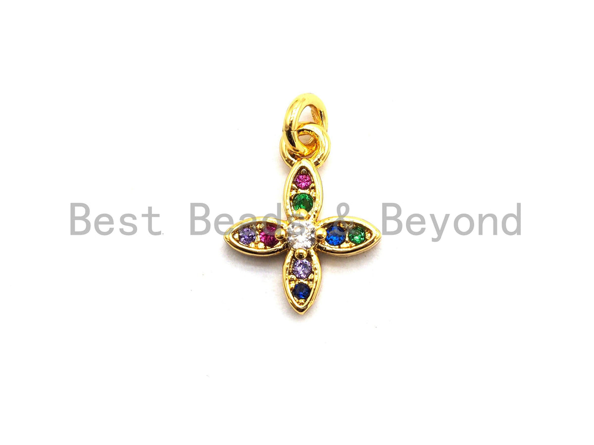 CZ Colorful Micro Pave Gold Flower Charm/Pendant, Flower Shaped Pave Pendant, Gold plated, 10x12mm, Sku#F732