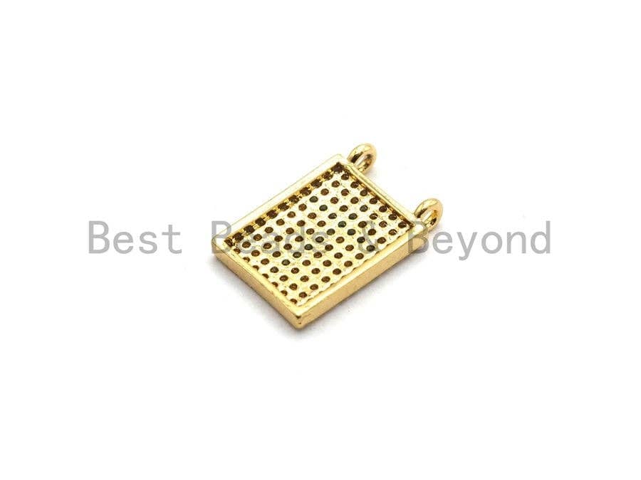 CZ Micro Pave Rectangle With Cross Pendant/Charm, Cz Blue Fuchsia Black Green Cross Rectangle Pave Pendant,11x16mm, sku#F681