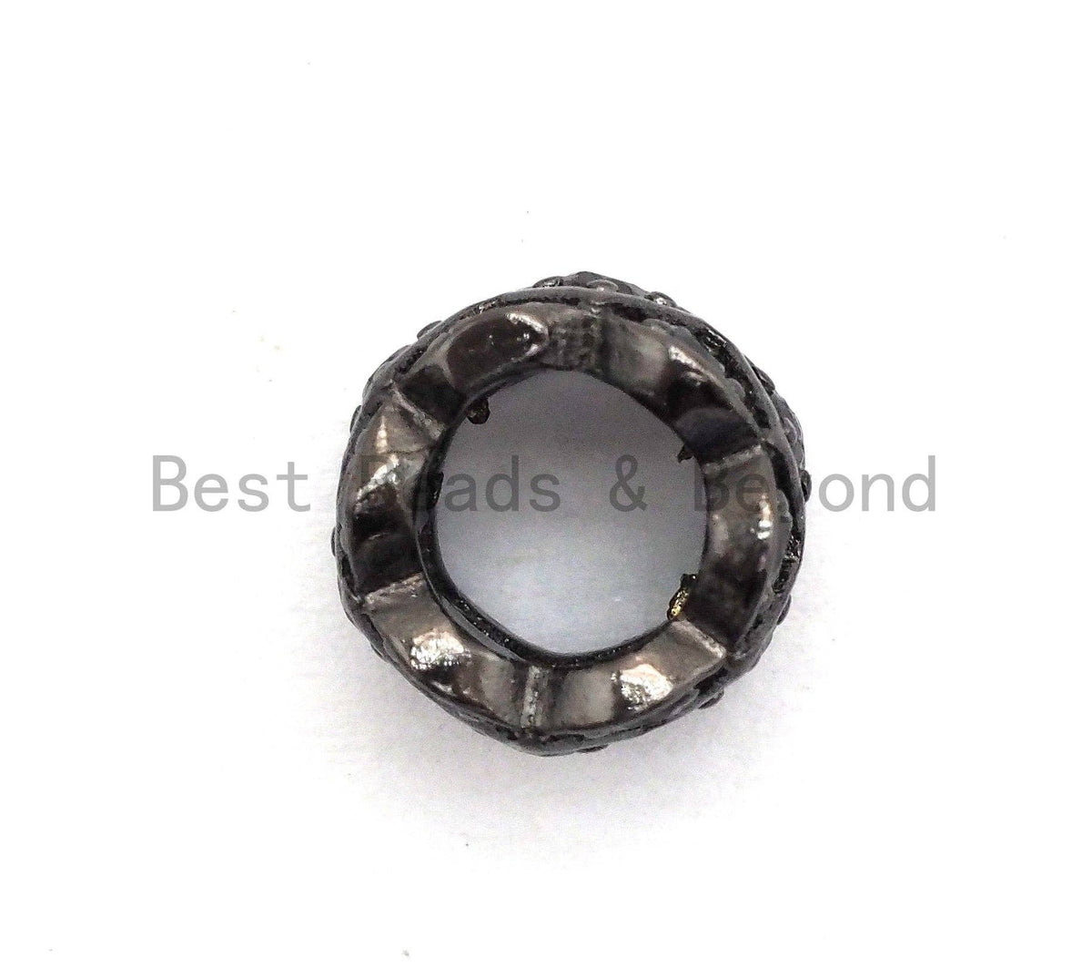 Black CZ Pave On Black Triple Layers Big Large Hole Cylinder Beads, Cubic Zirconia Black Color Cylinder Space Beads, 8x6mm, SKU#C92