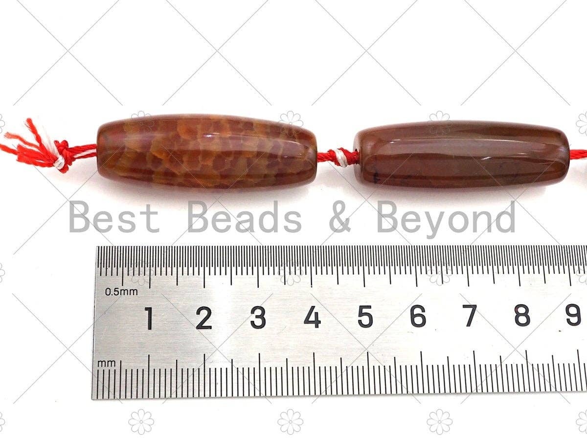 Natural Orange Red Agate Barrel Spacer Beads, Dark Red Agate Spacer Beads, Tibetan Dzi Beads, 14x40mm, Sku#U1034