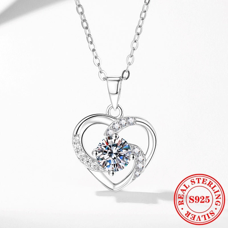 S925 Sterling Silver Necklace With An Eternal Heart Pendant And Moissanite