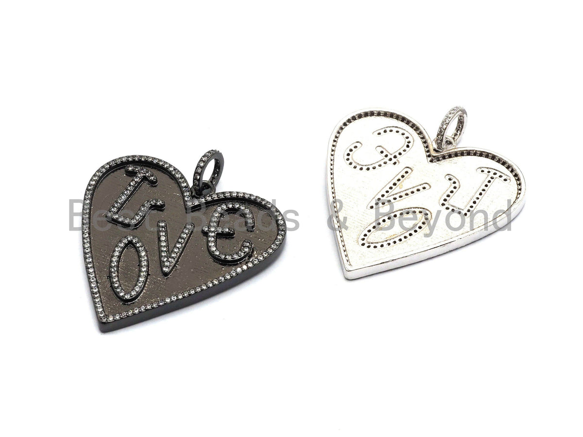 Large Cz Micro Pave Heart With LOVE Pendant,Cubic Zirconia Pendant/Charm,Gold/Black/Silver/Rose Gold,41mm, sku#F630C