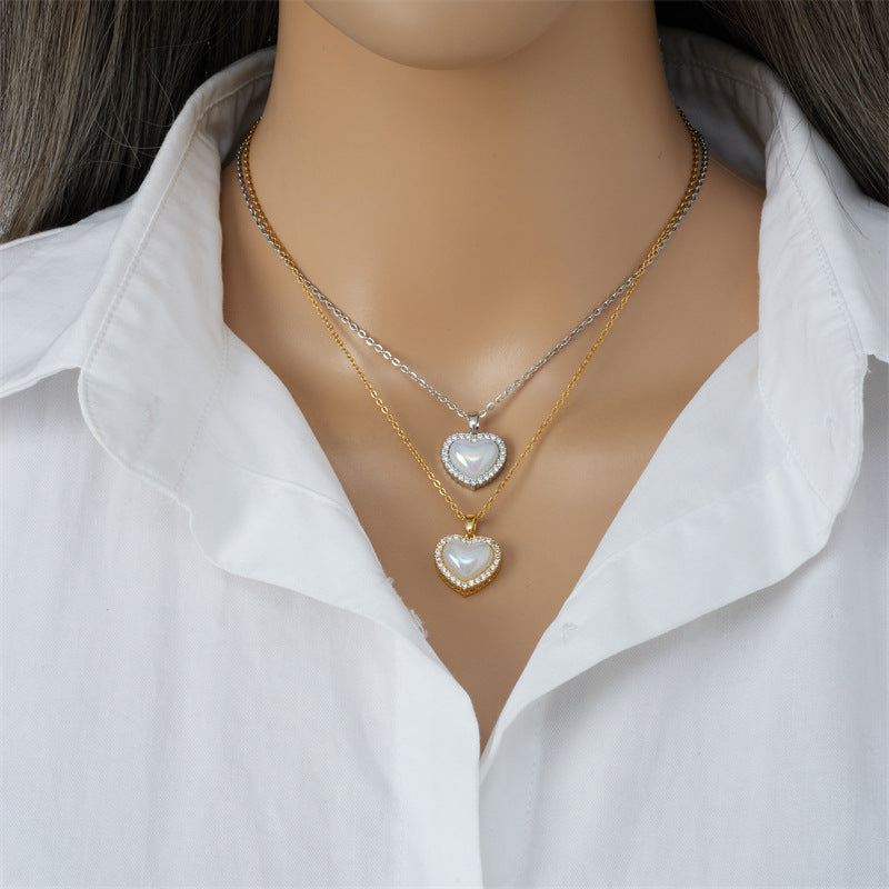 New Heart-shaped Shell Pendant Titanium Steel Necklace For Women