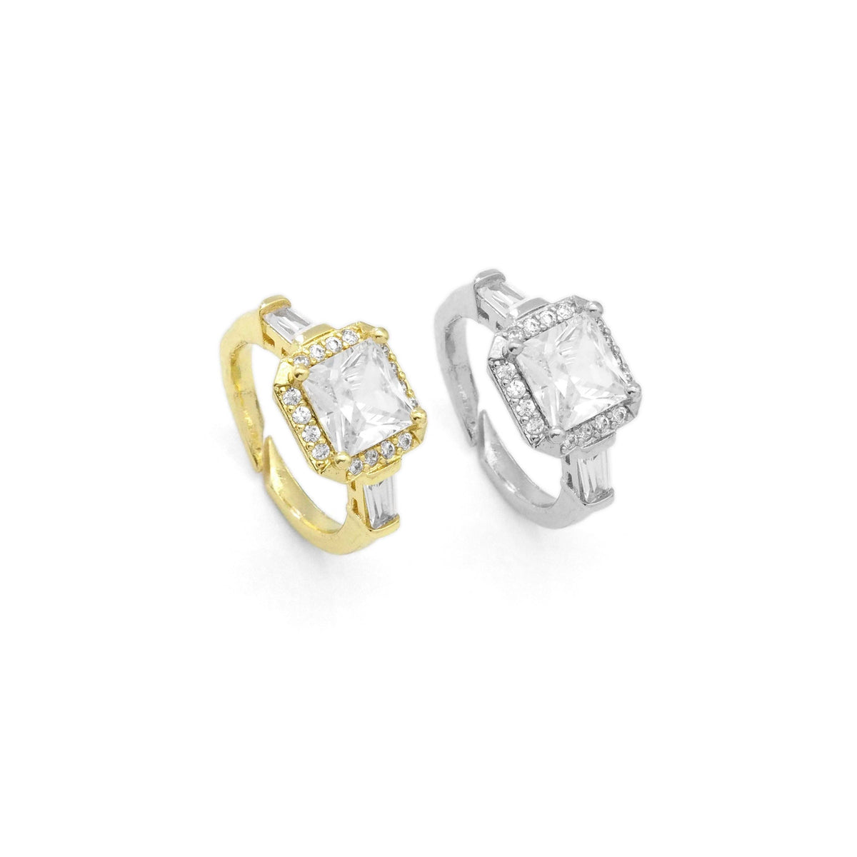 Gold Silver Big Square CZ Adjustable Ring, Sku#A113C