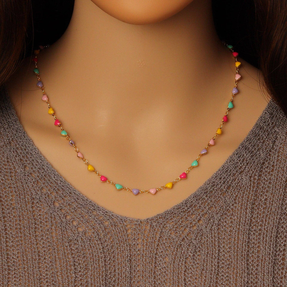 Colorful Enamel Heart Chain by Yard necklace, sku#HX19