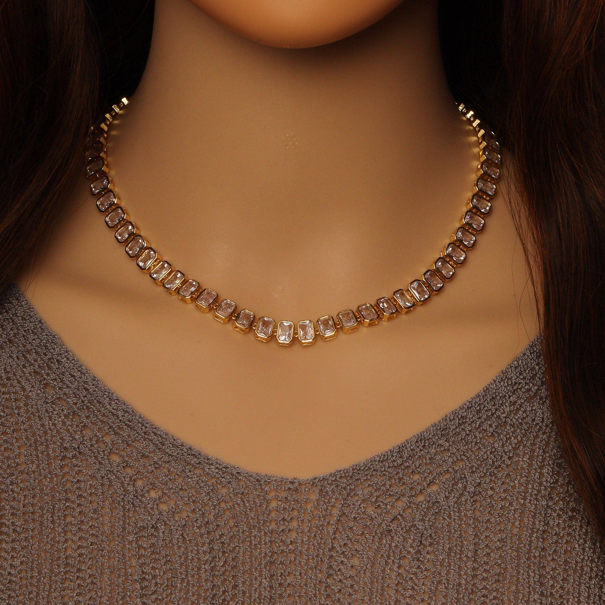 Rectangle CZ Link Chain Bracelet/Necklace, sku#A111