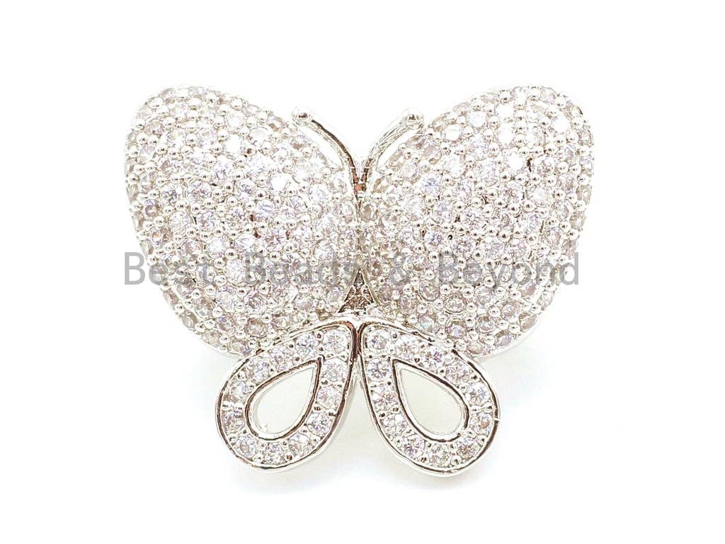 CZ Clear Micro Pave Butterfly Clasp, Cubic Zirconia Clasp/Fastener/ Shortener, Jewelry Buckle, Magnetic Jewelry Findings, 27x22mm,sku#H28
